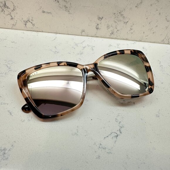 DIFF Polarized Womens Sunglasses Becky II Himalayan Tort Taupe Mirror - Picture 1 of 7
